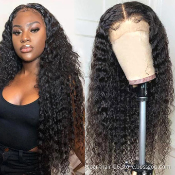 Brazilian Virgin Raw Hair Curly Water Wave 150% 180% Pre-Plucked Bleached Knot Hair Wigs 38 40 Inch Human Hair HD Lace Front Wig